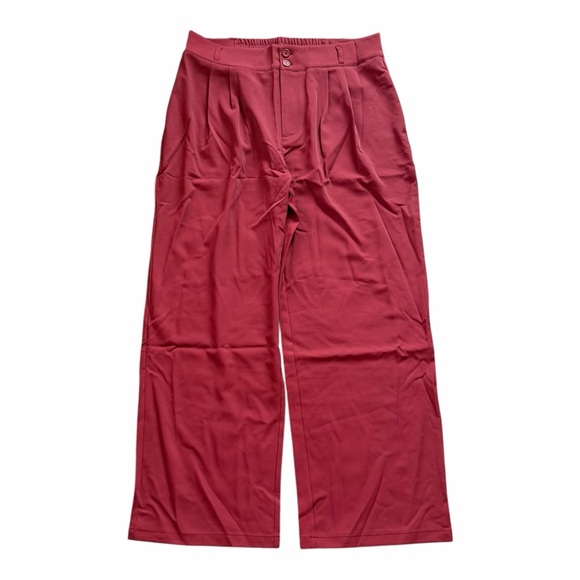 Halara Red Flex High Waisted Zipper Pocket Shirred Straight Leg Work Pants XL - Picture 13 of 13